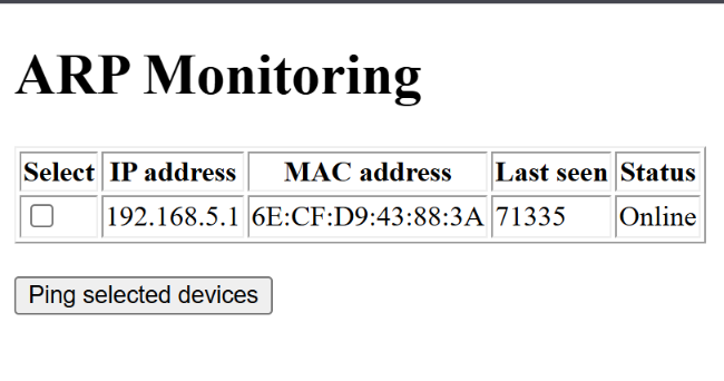 Веб-интерфейс ARP Monitoring